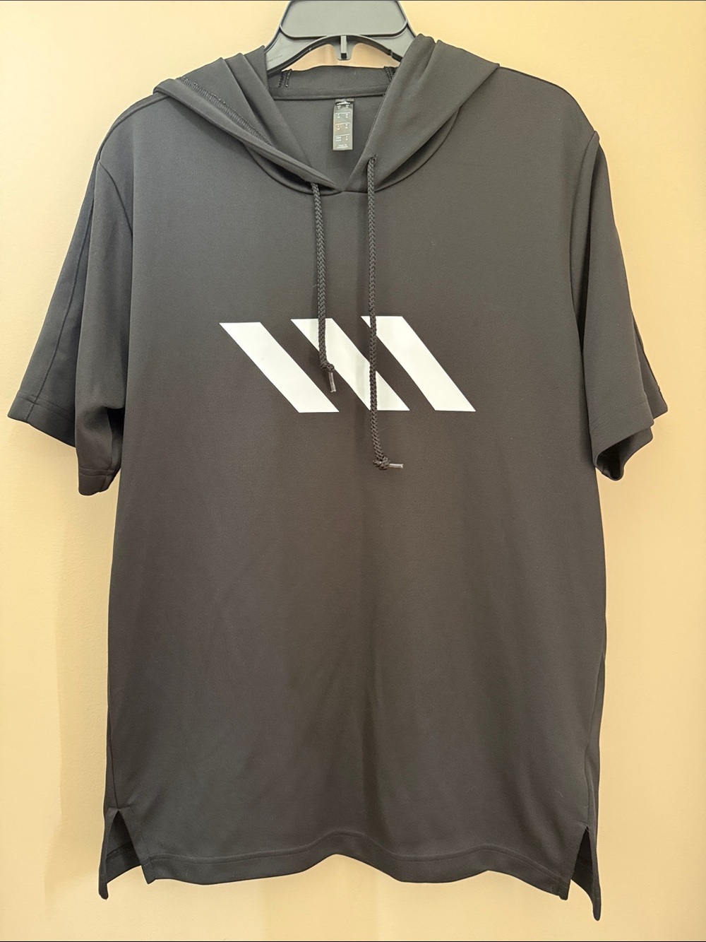 adidas Black Short-Sleeve Hooded Performance Tee with White Chest Graphic
